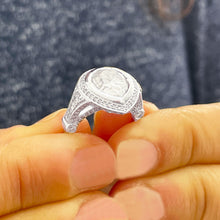 Load image into Gallery viewer, 14k Solid White Gold Pear and Round Cut Simulated Diamond Engagement Ring Bezel Set, Bridal, Wedding, Halo, Anniversary, 4.25ctw