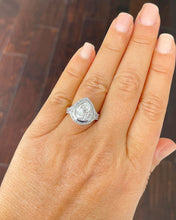 Load image into Gallery viewer, 14k Solid White Gold Pear Cut Moissanite and Natural Round Cut Diamond Engagement Ring Halo, Bezel Set 4.25ctw