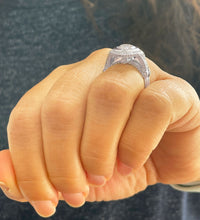 Load image into Gallery viewer, 14k Solid White Gold Pear Cut Moissanite and Natural Round Cut Diamond Engagement Ring And Band Halo, Bezel Set 5.00ctw