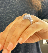 Load image into Gallery viewer, 14k Solid White Gold Pear Cut Moissanite and Natural Round Cut Diamond Engagement Ring And Band Halo, Bezel Set 5.00ctw