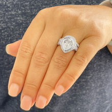 Load image into Gallery viewer, 14k Solid White Gold Pear Cut Moissanite and Natural Round Cut Diamond Engagement Ring And Band Halo, Bezel Set 5.00ctw