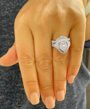 Load image into Gallery viewer, 14k Solid White Gold Pear Cut Moissanite and Natural Round Cut Diamond Engagement Ring And Band Halo, Bezel Set 5.00ctw
