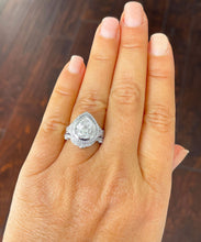 Load image into Gallery viewer, 14k Solid White Gold Pear Cut Moissanite and Natural Round Cut Diamond Engagement Ring And Band Halo, Bezel Set 5.00ctw