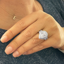 Load image into Gallery viewer, 14k Solid White Gold Pear Cut Moissanite and Natural Round Cut Diamond Engagement Ring And Band Halo, Bezel Set 5.00ctw