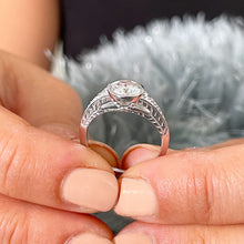 Load image into Gallery viewer, 14k solid heavy white gold round cut simulated diamond bezel engagement ring wedding 1.04ct