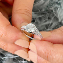 Load image into Gallery viewer, 14k Solid White Gold Round Cut Moissanite And Natural Diamonds Engagement Ring Semi Bezel Set, Bridal, Wedding 1.04ct