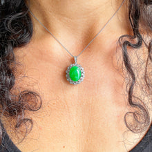 Load image into Gallery viewer, 14k white gold oval cut Natural Jade and round cut natural diamond deco style halo, pendent necklace 8.70ctw