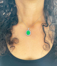 Load image into Gallery viewer, 14k white gold oval cut Natural Jade and round cut natural diamond deco style halo, pendent necklace 8.70ctw