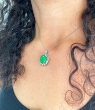 Load image into Gallery viewer, 14k white gold oval cut Natural Jade and round cut natural diamond deco style halo, pendent necklace 8.70ctw