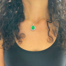 Load image into Gallery viewer, 14k white gold oval cut Natural Jade and round cut natural diamond deco style halo, pendent necklace 8.70ctw