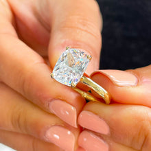 Load image into Gallery viewer, 14K Solid Yellow Gold Rectangular Cushion Cut Moissanite Engagement Ring Deco, Bridal, Wedding, Anniversary, Four prong, Solitaire 4.00ctw