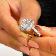 Load image into Gallery viewer, 14k Solid White Gold Asscher Cut moissanite and natural diamonds bezel set Engagement Ring Halo 4.00ctw