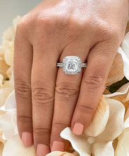 Load image into Gallery viewer, 14k Solid White Gold Asscher Cut Forever one moissanite and natural diamonds bezel set Engagement Ring Halo 4.00ctw