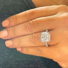 Load image into Gallery viewer, 14k Solid White Gold Asscher Cut Forever one moissanite and natural diamonds bezel set Engagement Ring Halo 4.00ctw