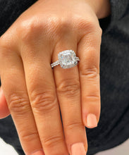 Load image into Gallery viewer, 14K Solid Heavy White Gold Asscher Cut Simulated Diamond Engagement Ring Bezel Set Halo Wedding Anniversary Round Cut 4.00ct