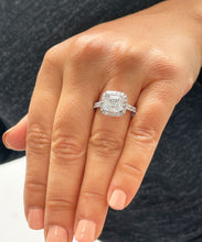 Load image into Gallery viewer, 14K Solid Heavy White Gold Asscher Cut Simulated Diamond Engagement Ring Bezel Set Halo Wedding Anniversary Round Cut 4.00ct