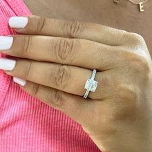 Load image into Gallery viewer, 14k Solid White Gold Cushion Cut Moissanite and Diamond Engagement Ring Bridal, Wedding Halo 1.95ctw