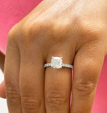 Load image into Gallery viewer, 14k Solid White Gold Cushion and Round Cut Simulated Diamond Engagement Ring Bridal Wedding 1.75ctw
