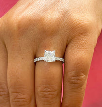 Load image into Gallery viewer, 14K White Gold Cushion Cut and Round Cut Diamond Engagement Ring Halo Bridal Wedding Anniversary Natural Diamonds 1.45ct
