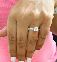 Load image into Gallery viewer, 14k Solid White Gold Cushion and Round Cut Simulated Diamond Engagement Ring Bridal Wedding 1.75ctw