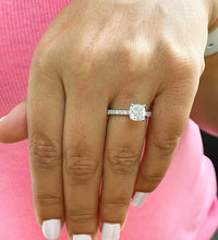 Load image into Gallery viewer, 14k Solid White Gold Cushion Cut Moissanite and Diamond Engagement Ring Bridal, Wedding Halo 1.95ctw