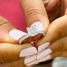 Load image into Gallery viewer, 14k Solid White Gold Cushion Cut Moissanite and Diamond Engagement Ring Bridal, Wedding Halo 1.95ctw