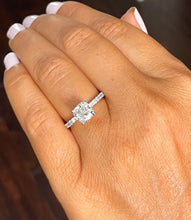 Load image into Gallery viewer, 14k Solid White Gold Cushion Cut Moissanite and Diamond Engagement Ring Bridal, Wedding Halo 1.95ctw