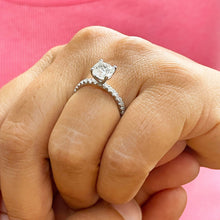 Load image into Gallery viewer, 14k Solid White Gold Cushion Cut Moissanite and Diamond Engagement Ring Bridal, Wedding Halo 1.95ctw