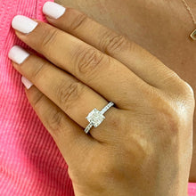 Load image into Gallery viewer, 14k Solid White Gold Cushion Cut Moissanite and Diamond Engagement Ring Bridal, Wedding Halo 1.95ctw