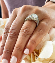 Load image into Gallery viewer, 14K Solid Yellow Gold Oval Cut Moissanite And Natural Round cut Diamond Engagement Ring Deco, Halo, Bridal 4.00ct