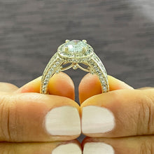 Load image into Gallery viewer, 14K Solid And Heavy Yellow Gold 4.00ct Oval and Round, Prong Halo, Engagement Ring, Bridal Set, Simulated Diamond