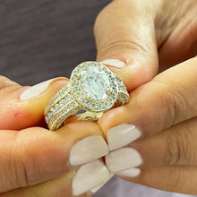 Load image into Gallery viewer, 14K Solid Yellow Gold Oval Cut Moissanite And Natural Round cut Diamond Engagement Ring Deco, Halo, Bridal 4.00ct