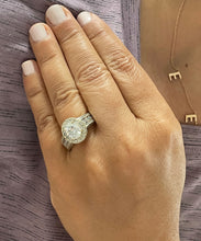 Load image into Gallery viewer, 14K Solid And Heavy Yellow Gold 4.00ct Oval and Round, Prong Halo, Engagement Ring, Bridal Set, Simulated Diamond