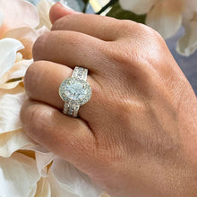 Load image into Gallery viewer, 14K Solid And Heavy Yellow Gold 4.00ct Oval and Round, Prong Halo, Engagement Ring, Bridal Set, Simulated Diamond