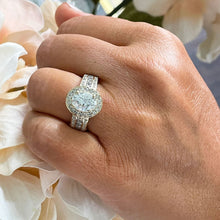 Load image into Gallery viewer, 14K Solid Yellow Gold Oval Cut Forever One Moissanite And Natural Round cut Diamond Engagement Ring Deco, Halo, Bridal 4.00ct