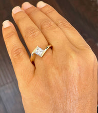 Load image into Gallery viewer, 14k solid and heavy yellow gold princess cut tension set simulated diamond engagement ring bridal wedding anniversary Solitaire 1.20ct