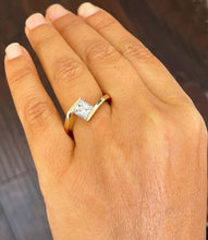 Load image into Gallery viewer, 14K Solid Yellow Gold Princess Cut Forever One Moissanite Engagement Ring Deco, Bridal, Wedding, Anniversary, Tension Set Solitaire 1.20ctw