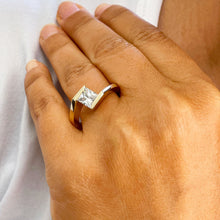 Load image into Gallery viewer, 14k solid and heavy yellow gold princess cut tension set simulated diamond engagement ring bridal wedding anniversary Solitaire 1.20ct