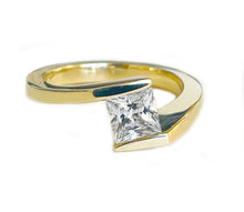 Load image into Gallery viewer, IGI Certified 14K Solid Yellow Gold Princess Cut Diamond Engagement Ring Bridal, Wedding, Anniversary, Tension Set Solitaire 1.00ct