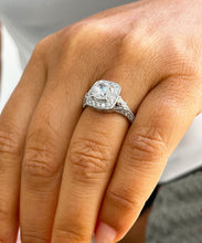 Load image into Gallery viewer, 14K Solid White Gold Round Cut Forever One Moissanite and Round And Baguettes Cut Natural Diamond Engagement Ring Halo Prong 1.95ctw