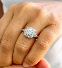 Load image into Gallery viewer, 14K Solid White Gold Round Cut Moissanite and Round And Baguettes Cut Natural Diamond Engagement Ring Halo Prong 1.95ctw