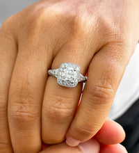 Load image into Gallery viewer, 14K Solid White Gold Round Cut Forever One Moissanite and Round And Baguettes Cut Natural Diamond Engagement Ring Halo Prong 1.95ctw