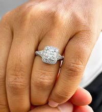 Load image into Gallery viewer, 14K Solid White Gold Round Cut Moissanite and Round And Baguettes Cut Natural Diamond Engagement Ring Halo Prong 1.95ctw