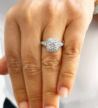 Load image into Gallery viewer, 14K Solid White Gold Round Cut Forever One Moissanite and Round And Baguettes Cut Natural Diamond Engagement Ring Halo Prong 1.95ctw