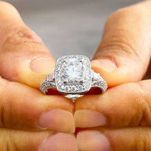 Load image into Gallery viewer, 14K Solid White Gold Round Cut Forever One Moissanite and Round And Baguettes Cut Natural Diamond Engagement Ring Halo Prong 1.95ctw