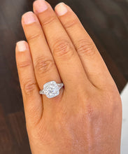 Load image into Gallery viewer, 14K Solid White Gold Round Cut Forever One Moissanite and Round And Baguettes Cut Natural Diamond Engagement Ring Halo Prong 1.95ctw