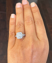 Load image into Gallery viewer, 14k solid white gold round and baguettes cut simulated diamond engagement ring halo bridal wedding propose prong set 2.00ct