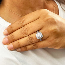 Load image into Gallery viewer, 14K Solid White Gold Round Cut Forever One Moissanite and Round And Baguettes Cut Natural Diamond Engagement Ring Halo Prong 1.95ctw