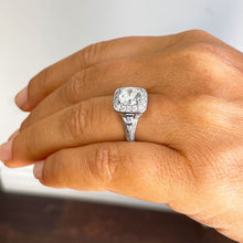 Load image into Gallery viewer, 14K Solid White Gold Round Cut Forever One Moissanite and Round And Baguettes Cut Natural Diamond Engagement Ring Halo Prong 1.95ctw