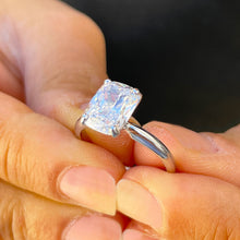 Load image into Gallery viewer, 14k White Gold Cushion Cut Simulated Diamond Engagement Ring, Bridal, Wedding, Anniversary, Prongs, Solitaire Propose 3.50ct